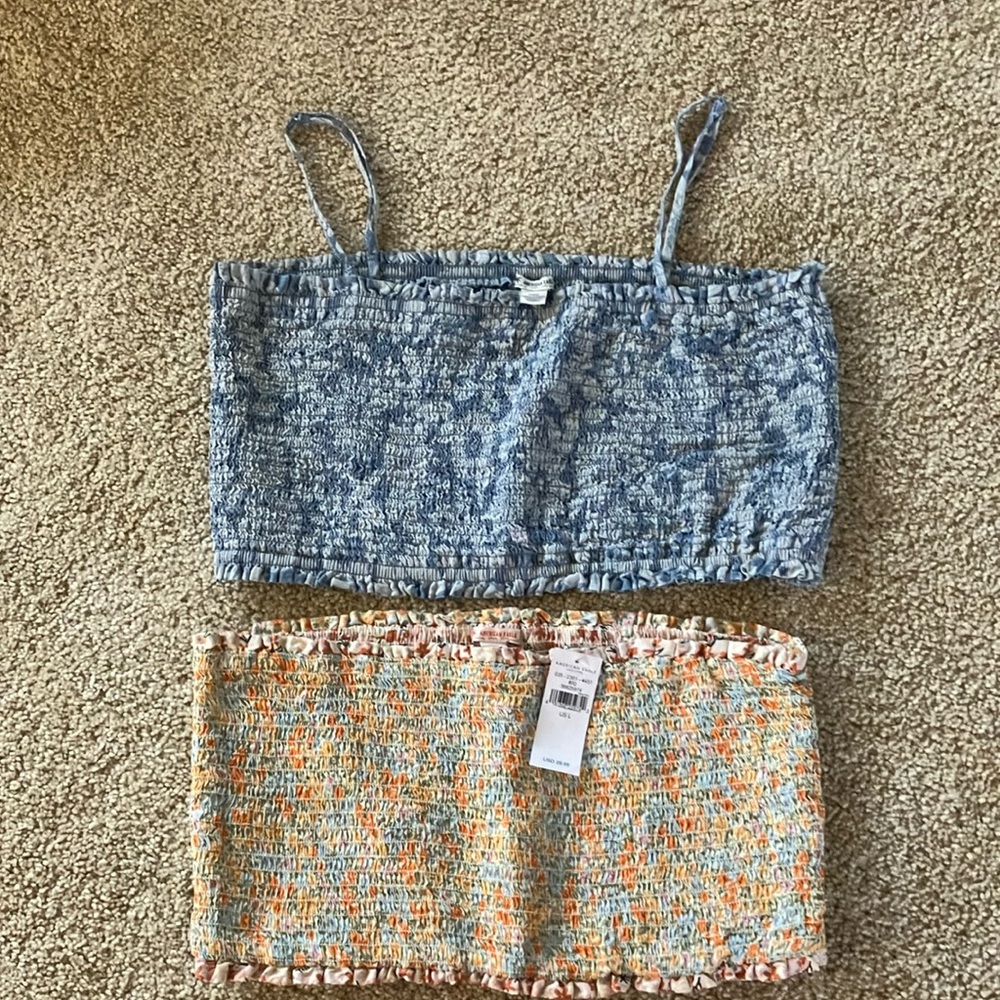2 American Eagle tube tops with removable spaghetti straps , one NWT L
